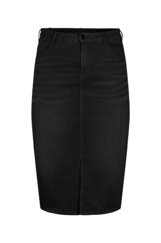 Τζιν midi φούστα με σκίσιμο μπροστά σε denim black χρώμα